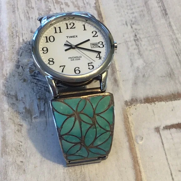 Zuni turquoise/ sterling watch band and watch - Picture 1 of 5